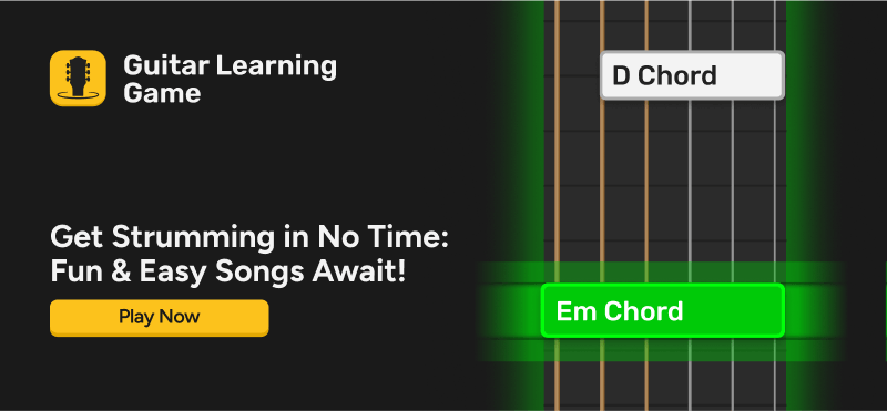 is hard guitar learn Em chord strum timing game play of Guitar Learning Game