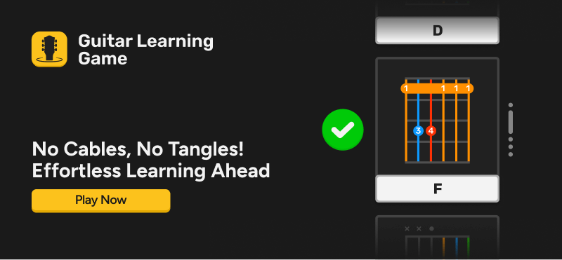how hard guitar learn F barre chord instant feedback on Guitar Learning Game Effortless Learning